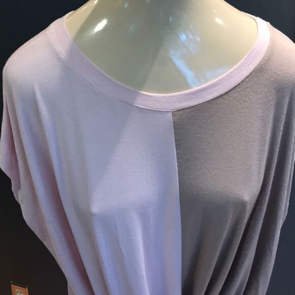 143 Story pink/tan colorblock twisted hem top, S - Picture 2 of 5